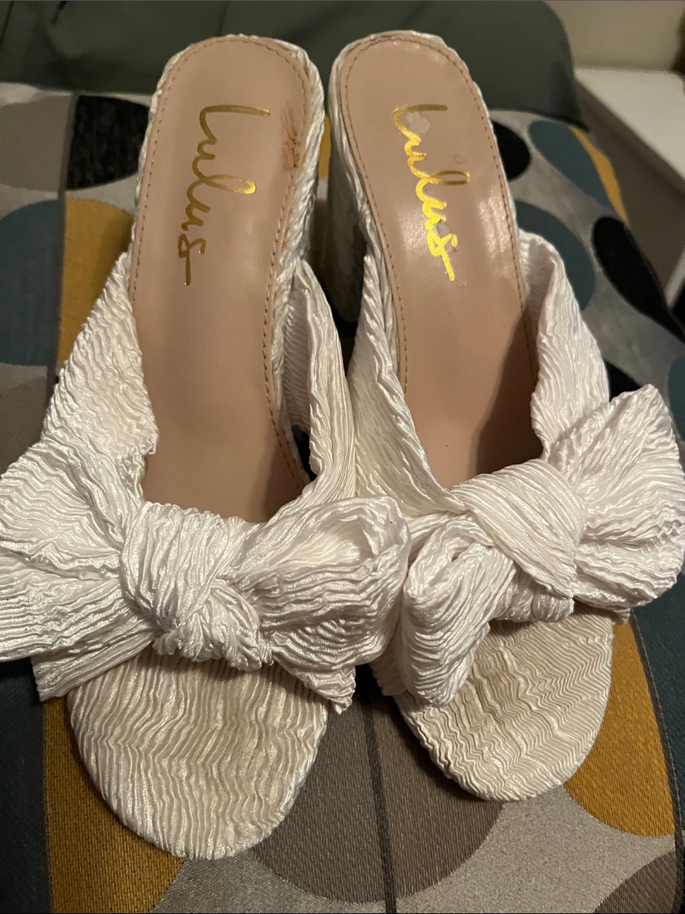 Lulu's Ivory Knot-Front Slide Mules